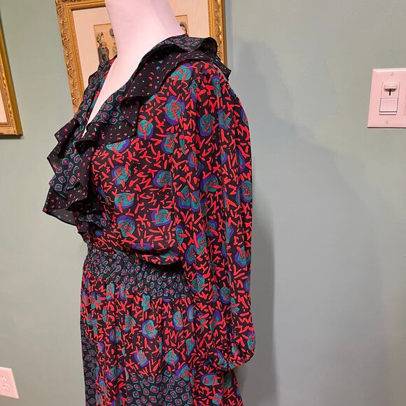 Vintage Western Boho Patchwork Ruffle Midi Dress 8 Gypsy Festival Free Spirit - Picture 12 of 14